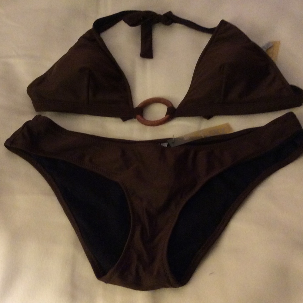 Sexy brown wood Ring  triangle bikini NWT Sz XL